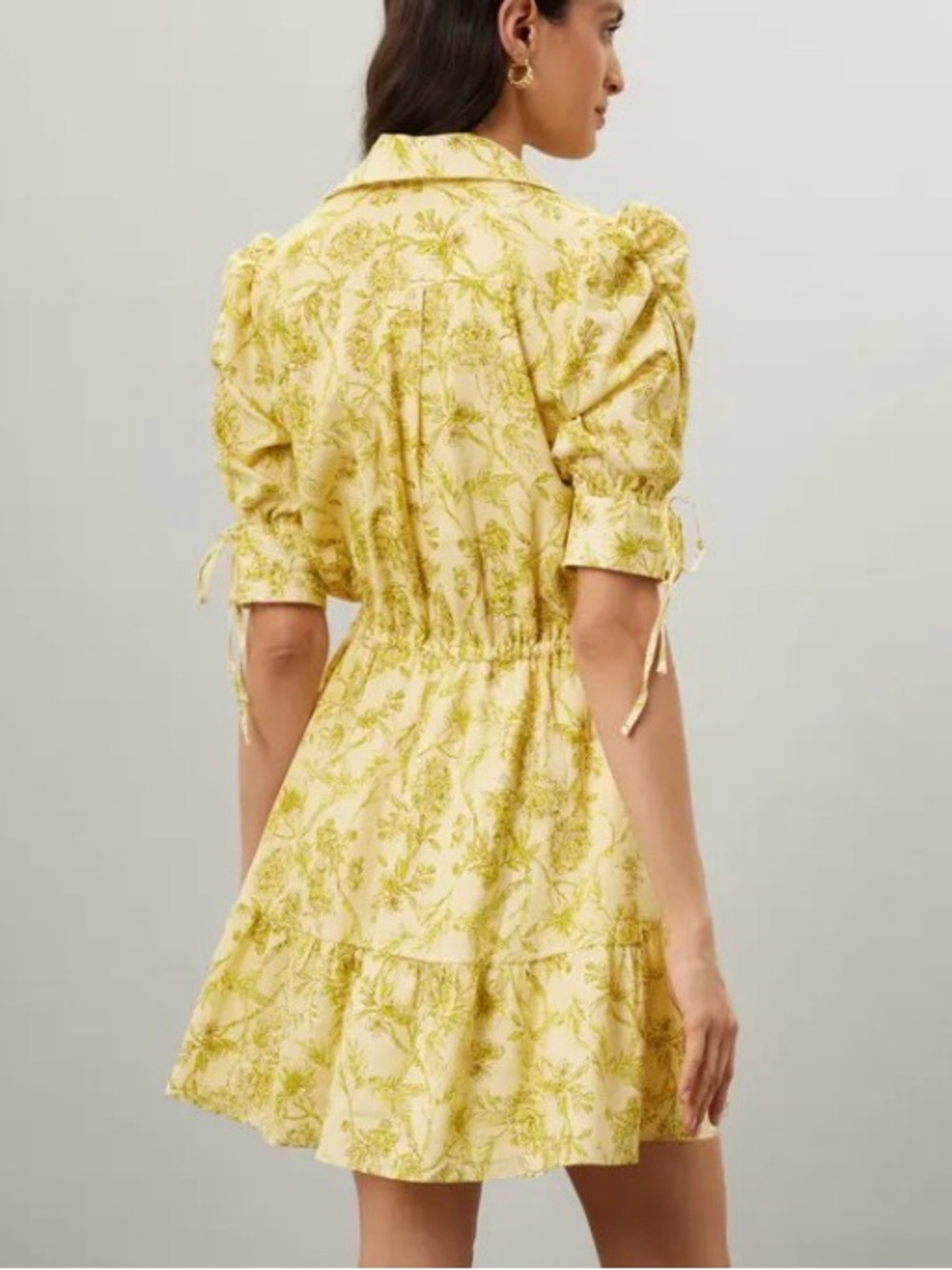 Hutch (Anthropology) Grant Short-Sleeve Linen Yellow Floral Mini Dress (Med) - Picture 2 of 11